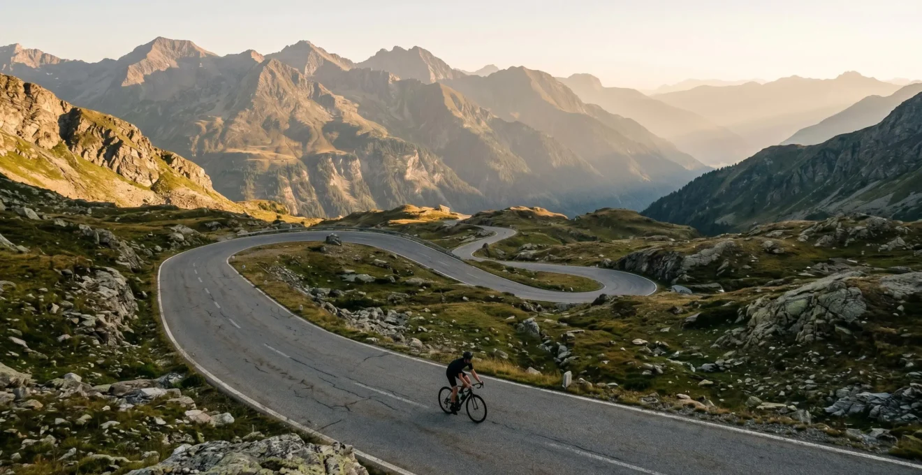 Cycliste amateur sur route de montagne lors d'une ascension difficile de col