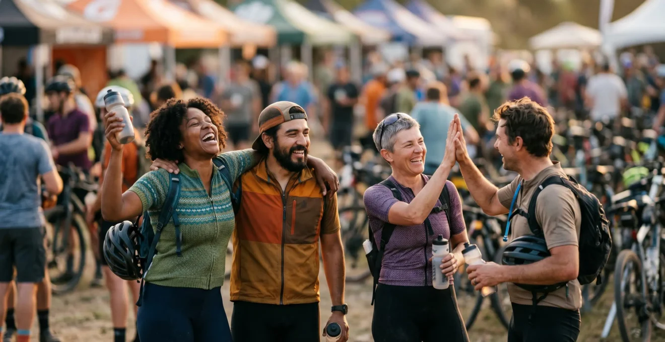 Cyclistes participant à un festival vélo dans un cadre festif et convivial