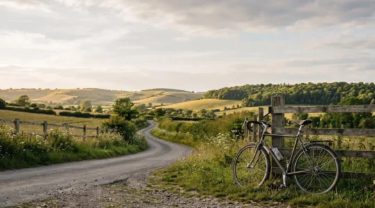 Cyclistes profitant d'une balade à vélo sur une route de campagne pittoresque lors de vacances actives